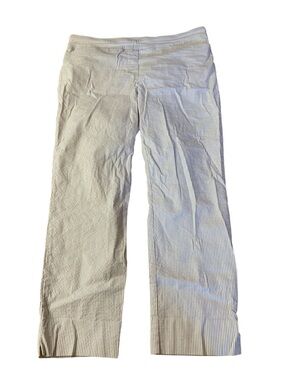 Hilary Radley Seersucker Pull-On Pants | Beige & White Stripe | Size 12